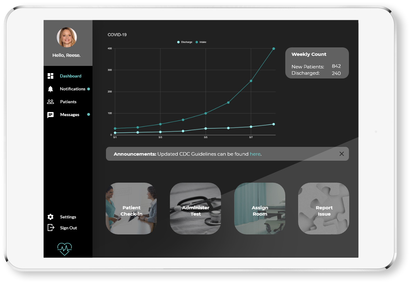 CoviCare tablet app mockup