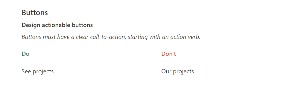 Button content guidelines for consistent and concise action labels