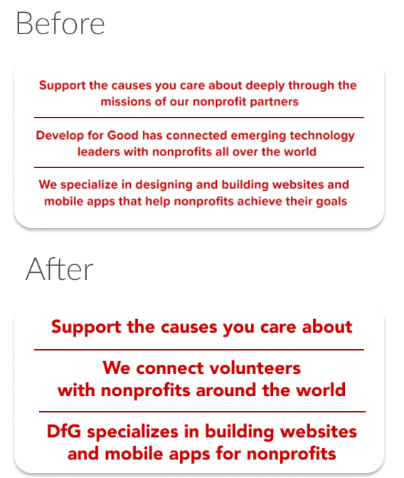 Before and after comparison of button content improvements