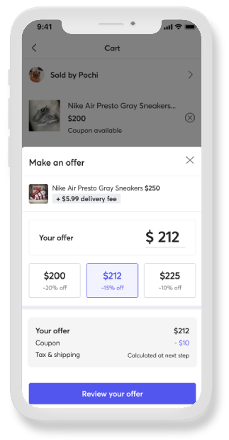 Mercari offers interface mockup